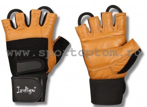 Перчатки для фитнеса  INDIGO с широким напульсником н/к, SB-16-1073, Коричнево-черный, L
